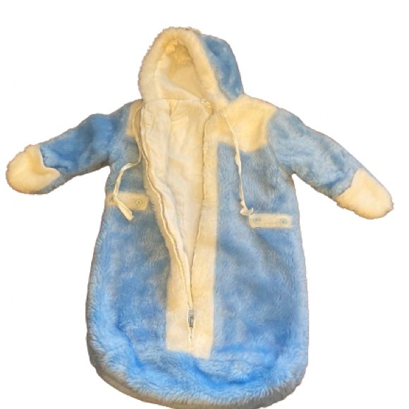 Vintage 1970’s super soft Baby Sac with hoodie and mittens - Picture 2 of 4